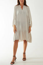 Load image into Gallery viewer, Made In Italy Tiered Long Sleeved Oversized Smock Tunic Dress
