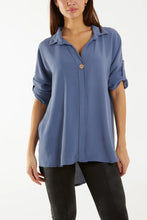 Load image into Gallery viewer, Italian Open Collar Blouse With Wooden Button Detail
