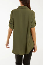 Load image into Gallery viewer, Italian Open Collar Blouse With Wooden Button Detail
