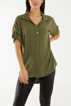 Load image into Gallery viewer, Italian Open Collar Blouse With Wooden Button Detail
