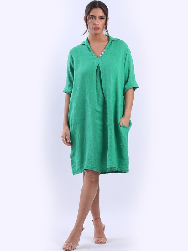 Made In Italy Lagenlook Mid Length Linen Shirt Dress – MayaH Fashion